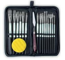 Без бренда «Коробка 50 шт.: Набор кистей для рисования в чехле, премиум набор (15 нейлоновых кистей, 1 мастихин) белые» в Краснодаре