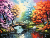 Цветущие деревья у озера