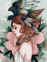 Без бренда «Девушка с большим цветком и птицы» в Краснодаре