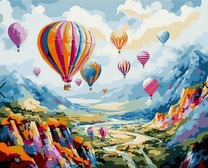 Яркие воздушные шары в горной долине