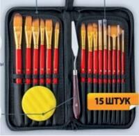 Без бренда «Набор кистей для рисования в чехле, премиум набор (15 нейлоновых кистей, 1 мастихин) красные» в Краснодаре