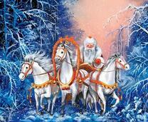 Дед Мороз в лесу на санях