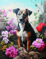 Пёс в ярких цветах