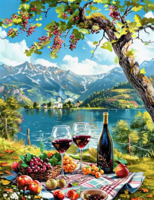 Без бренда «Винный натюрморт с бокалами, бутылкой вина, фруктами и ягодами» в Краснодаре