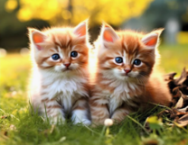 Два пушистых котенка на полянке
